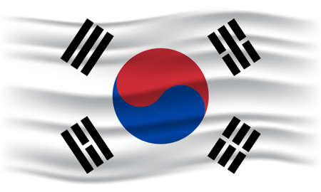 Flag of South Korea. Illustration of waving South Korea flag. Vector Illustration.のイラスト素材