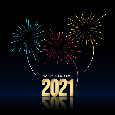 Happy New Year 2021 Background Design with Fireworks. Vector Illustration.のイラスト素材