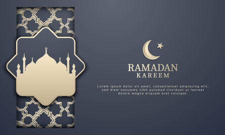 Ramadan Kareem Background with Mosque Illustration. Banner, Poster, Greeting Card. Vector Illustration.のイラスト素材