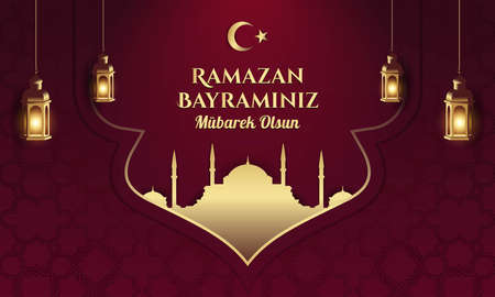 Ramadan Background Design. Holy Month of Muslim Community Ramadan (Turkish: Ramazan Bayraminiz Mubarek Olsun). Banner, Poster, Greeting Card. Vector Illustration.のイラスト素材