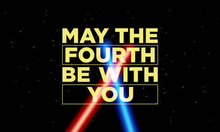 May The 4th Be With You. Vector Illustration Of Star wars day with sword and stars.