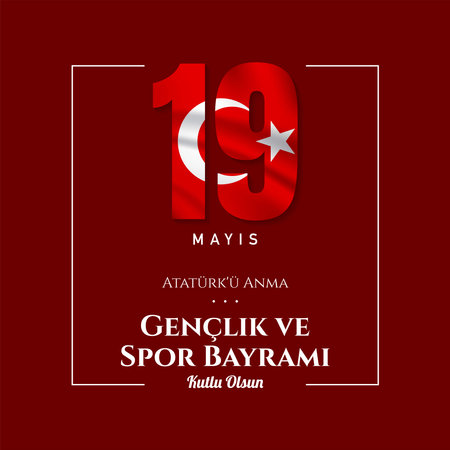 Turkey Holiday Background Design. Commemoration of Ataturk, Youth and Sports Day. Translate : May 19th, Happy Commemoration of Ataturk, Youth and Sports Day. Vector Illustration.のイラスト素材