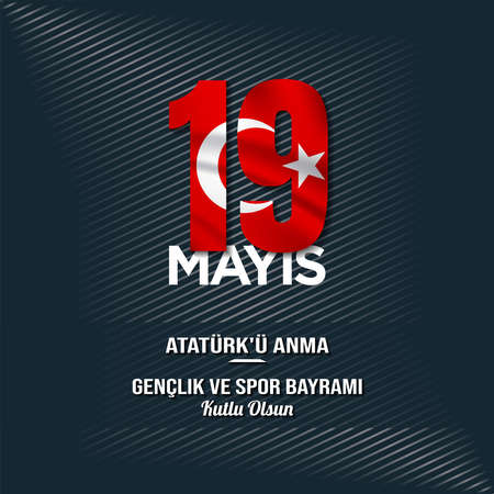Turkey Holiday Background Design. Commemoration of Ataturk, Youth and Sports Day. Translate : May 19th, Happy Commemoration of Ataturk, Youth and Sports Day. Vector Illustration.のイラスト素材