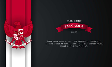 Indonesian Holiday Pancasila Day Illustration. Translation: Happy Pancasila Day. Fit for greeting card, poster and banner.のイラスト素材