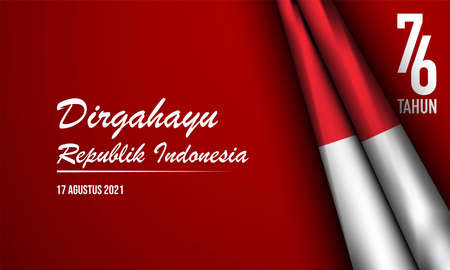 Indonesian Independence Day Background Design. Translate : Happy Independence Day Republic Indonesia for the 76th, August 17, 2021. Vector Illustration.のイラスト素材