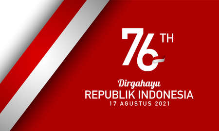 Indonesian Independence Day Background Design. Translate : Happy Independence Day Republic Indonesia for the 76th, August 17, 2021. Vector Illustration.のイラスト素材