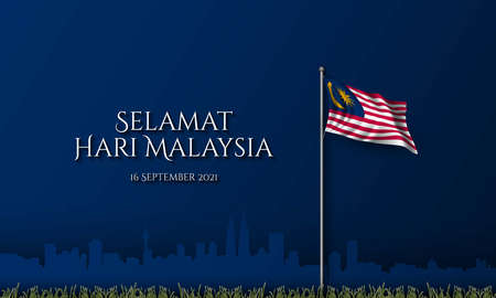 Malaysia Day Background Design. Translate : Happy Malaysia Day, September 16th, 2021. Vector Illustration.のイラスト素材
