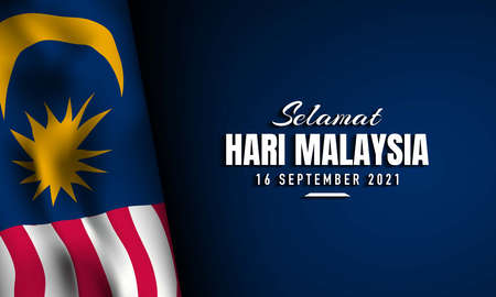 Malaysia Day Background Design with Realistic Flag. Translate : Happy Malaysia Day. September 16th, 2021. Vector Illustration.のイラスト素材