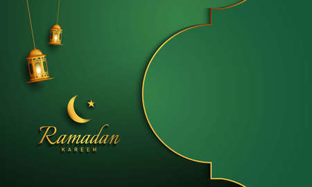 Ramadan Kareem Background Design. Gold Lantern illustration. Good for banner, poster, or greeting card. Vector Illustration.のイラスト素材