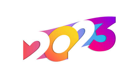 2023 Happy New Year text design. 2023 number design template. 2023 happy new year symbol. Vector illustration on a white background.のイラスト素材