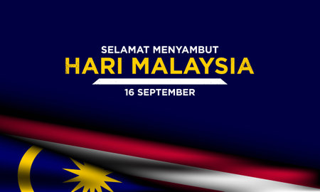 Malaysia Day Background Design. Translation : Happy Malaysia Day, 16th September. Banner, Poster, Greeting Card. Vector Illustration.のイラスト素材