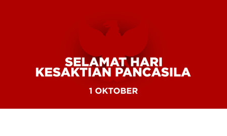 Indonesian Holiday Pancasila Day Illustration. Translation: October 1st, Happy Pancasila Day. Greeting Card, Banner, Poster.のイラスト素材