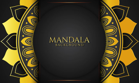 Golden mandala vector background. Greeting Card Template. Vintage luxury vector invitation card. Vector illustration.のイラスト素材