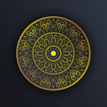 Vector luxury ornamental mandala design background in gold color. Invitation template with floral mandala ornament. Vector illustrationのイラスト素材
