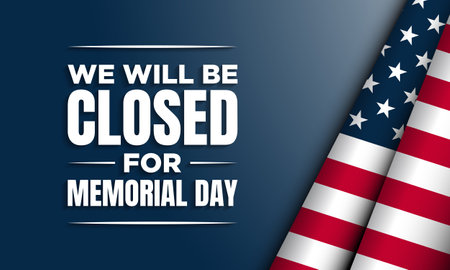 Memorial Day Background. We will be closed for Memorial Day. Banner Design with USA flag on Blue Background. Vector illustration.のイラスト素材