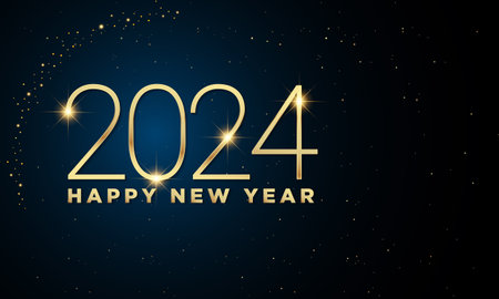 2024 Happy New Year Background Design. Golden 2024 Happy New Year Lettering. Vector Illustration.のイラスト素材