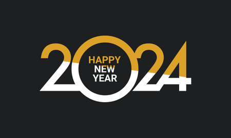 2024 Happy New Year Background Design. 2024 Happy New Year Lettering on Black Background. Vector Illustration.のイラスト素材
