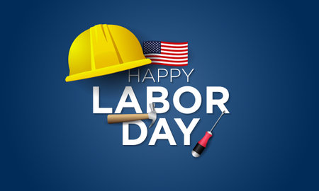 Labor Day Background Design with helmet, hammer and screwdriver illustration. Vector Illustrationのイラスト素材