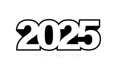 2025 Happy New Year Text Design. 2025 Flat Vector Illustration. Good for Brochure Design Template, Card, Banner.のイラスト素材