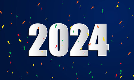 Happy New Year 2024 Background Design with Confetti Celebration. Banner, Poster, Greeting Card....