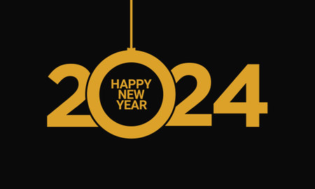 2024 Happy New Year Background Design. 2024 Happy New Year Lettering on Black Background. Vector...
