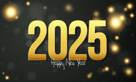 2025 Happy New Year Background Design. 2025 Golden Number for New Year Banner, Poster, Greeting Card, and other. Vector Illustration.のイラスト素材