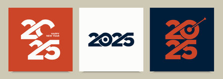 Happy new year 2025 with typography number design. 2025 new year celebrationのイラスト素材