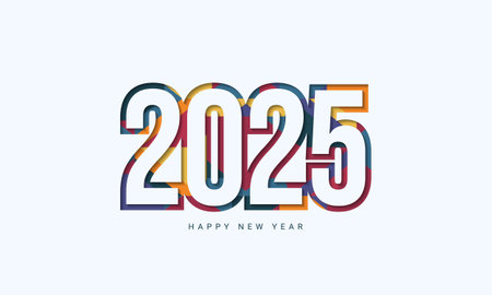 2025 Happy New Year Text Design Vector. 2025 Number Design Template. 2025 Happy New Year Symbol. Vector Illustration.のイラスト素材