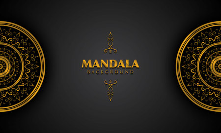 Golden mandala on black background design. Mandala for print, poster, cover, brochure, flyer, banner.のイラスト素材