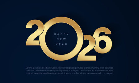 2026 happy new year background banner with illustrations of shiny luxury gold numbers. Premium vector design for celebration.のイラスト素材