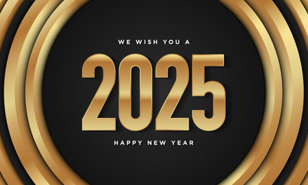 Golden 2025 Happy New Year Greeting Card Design. Vector Illustration.