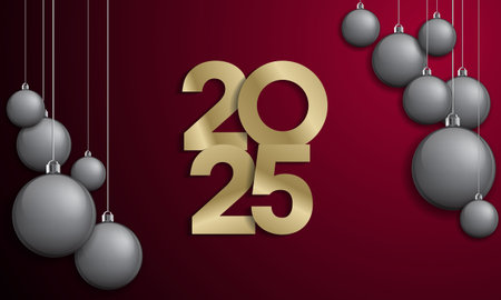 2025 Happy New Year Design with golden number and bell illustration. Greeting Card, Banner, Poster. Vector Illustration.のイラスト素材