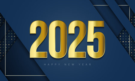 Golden 2025 Number for New Year Celebration on Abstract Blue Background. Vector Illustration.
