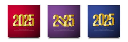 Set of Golden 2025 Number for New Year Celebration Greeting Card, Banner, or Poster. Vector Illustration.のイラスト素材