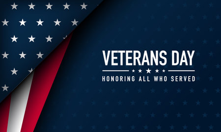 Veterans Day Background Design with Honoring all who served lettering and USA flag illustration. Banner, Poster, Greeting Card. Vector Illustration.のイラスト素材