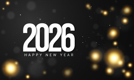 2026 Happy New Year Greeting Card Design with stars on black background. Vector Illustration.のイラスト素材