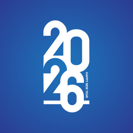 White 2026 New Year Number Design on Blue background. Vector Illustration.