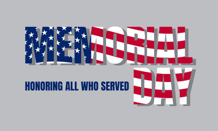 Memorial Day Template Design. American flag in memorial day lettering. Suitable for greeting cards or poster. Vector Illustration.のイラスト素材