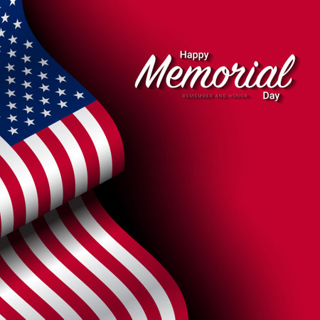 Memorial Day Template Design with waving USA Flag. Vector Illustration.のイラスト素材