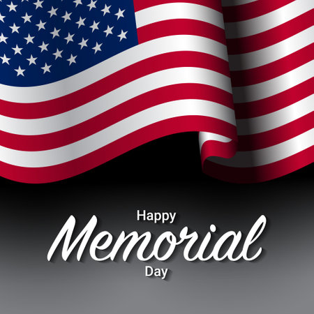 Memorial Day Template Design with waving USA Flag. Vector Illustration.のイラスト素材