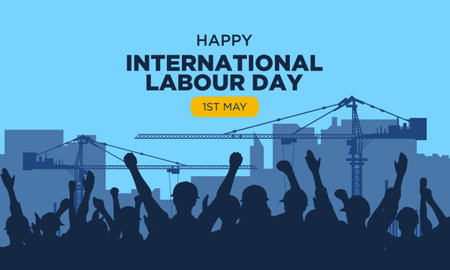 happy Labour day or international workers day vector illustration with silhouette of workers and city. labor day and may day celebration.のイラスト素材