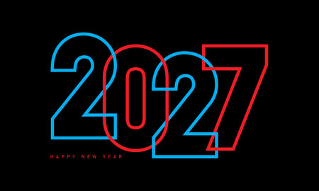 2027 new year template design with red and blue line style on black background. Vector illustration.のイラスト素材