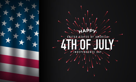 4th of July Independence Day background design with red fireworks illustration. Vector Illustration.のイラスト素材