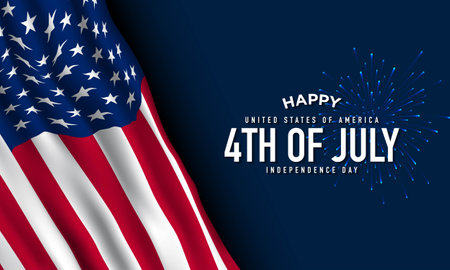 4th of July Independence Day background design with blue fireworks illustration. Vector Illustration.のイラスト素材
