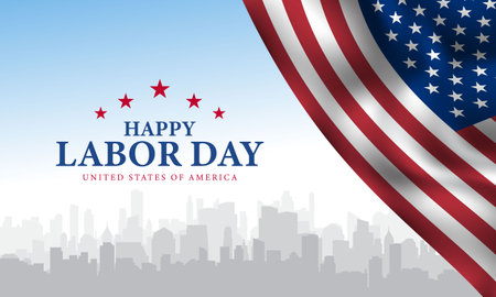 USA Labor Day Banner and poster template. USA labor day celebration with American flag. Sale promotion advertising banner template for USA Labor Day Brochures, Poster or Banner. Vector illustrationのイラスト素材