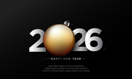 2026 Happy New Year Background Design with golden bell illustration. Greeting Card, Banner, Poster. Vector Illustration.のイラスト素材
