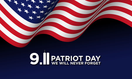 Patriot Day Background Design with waving flag illustration. We Will Never Forget. Vector Illustration.のイラスト素材