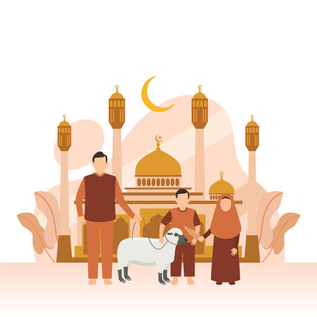 Happy Eid Al-Adha for Muslim 69 background vector design illustrationのイラスト素材