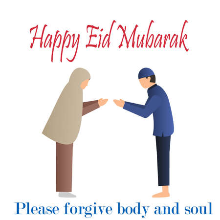 âHappy Eid Mubarakâ background with the theme of mutual forgiveness vector design illustrationのイラスト素材