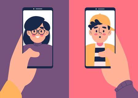 Man and woman having video call vector illustrationのイラスト素材